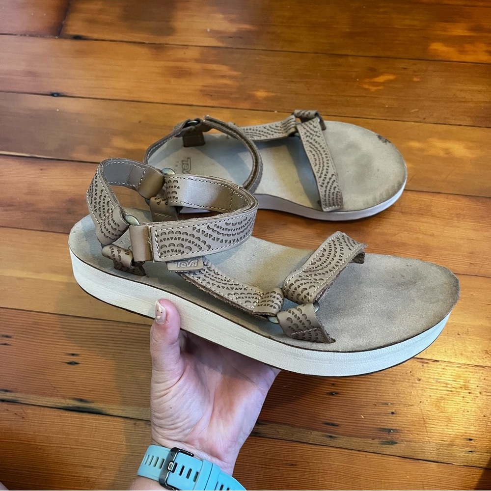 Teva Midform Women's Original Universal Sandal Size 8 Brown Leather Geometric